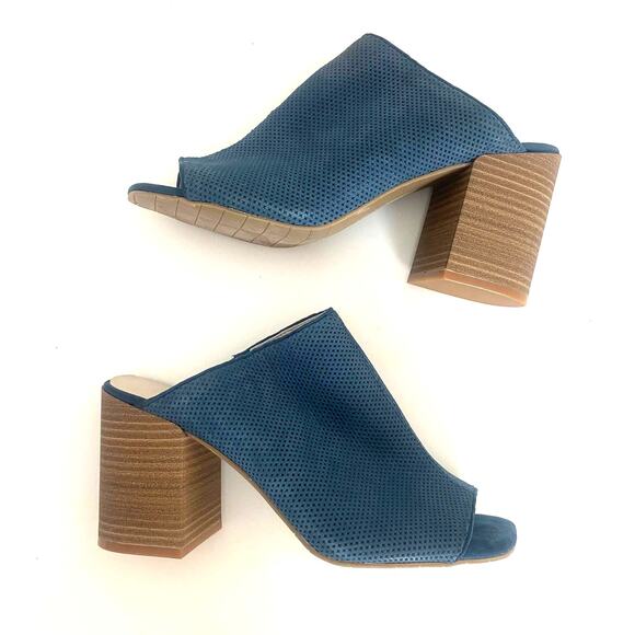 Kenneth Cole Reaction Indigo Blue Top Notch Perforated Chunky Heel Mule Size 8 - Picture 8 of 10